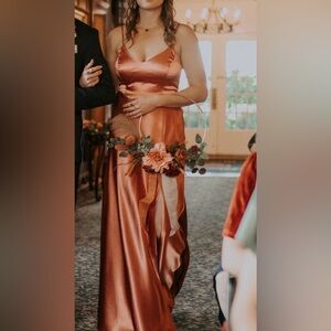 Birdy Grey Bridesmaids: Jay Dress in Shiny Satin Terracotta